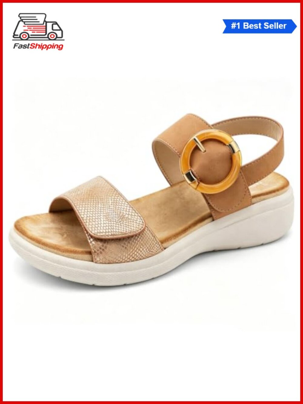 UBFEN Womens Low Wedge Platform Walking Sandals Comfort Adjustable